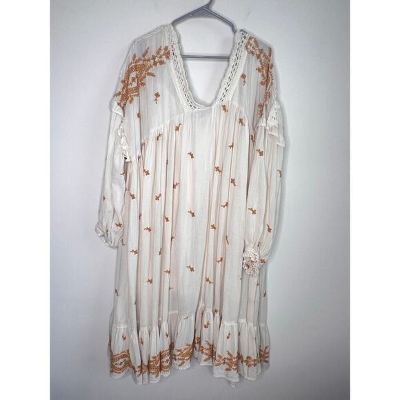 Free People Lavender Fields Long Sleeve A-Line Midi Dress Cream Women's Size L - Picture 10 of 13